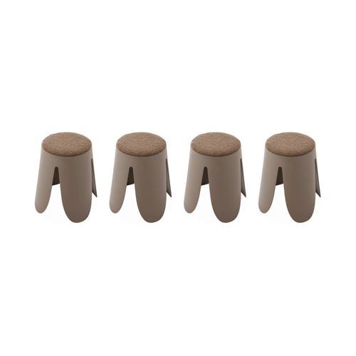 Set De 4 Tabourets Empilables Marrons. Bouclette Texturée. Niki. Ø30 / 44 X H46cm