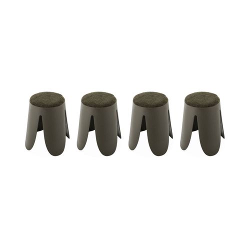 Set De 4 Tabourets Empilables Kaki. Bouclette Texturée. Niki. Ø30 / 44 X H46cm