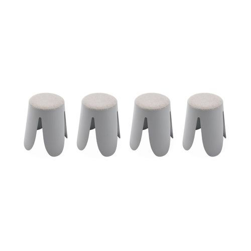 Set De 4 Tabourets Empilables Gris Clairs. Bouclette Texturée. Niki. Ø30 / 44 X H46cm