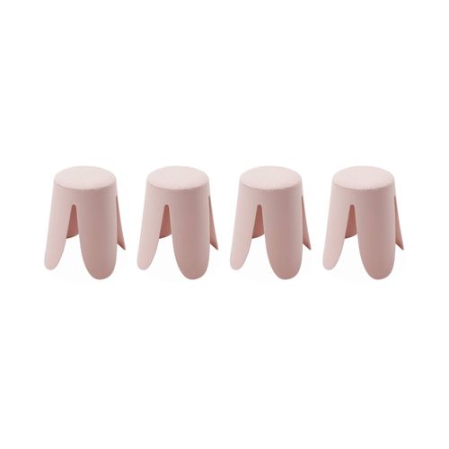 Set De 4 Tabourets Empilables Rose Pâle. Bouclette Texturée. Niki. Ø30 / 44 X H46cm