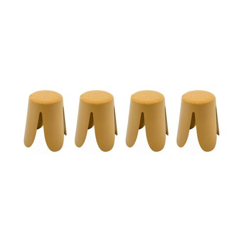 Set De 4 Tabourets Empilables Moutardes. Bouclette Texturée. Niki. Ø30 / 44 X H46cm