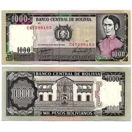 Bolivie / Billet De 1000 Pesos Bolivianos / Portrait Juana Azurduy De Padilla