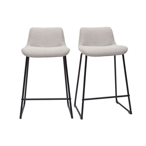 Tabourets De Bar En Tissu Effet Velours Texturé Beige Et Métal H65 Cm (Lot De 2) Boost