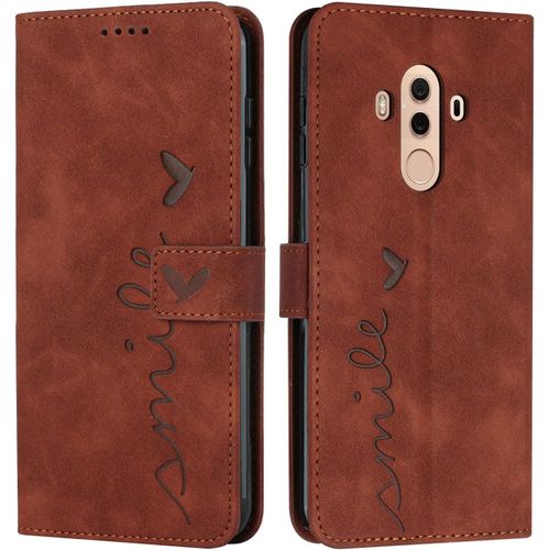 Ershi-Étui Housse En Cuir Pu Premium Pour Huawei Mate 10 Pro - Coque Magnétique Flip Avec Pochette Portefeuille (#Marron)[16316]