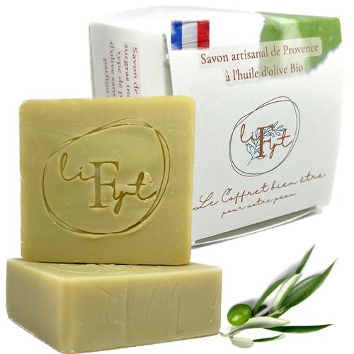 Savon Naturel De Provence Pure Huile D'olive Bio - Hydrate Tout Type De Peau - Soins Corps Et Visage Doux Et Surgras - Produit Artisanal Fait Main - Sans Parfum - Pack 2x100g 