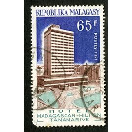 Timbre Oblitéré Repoblika Malagasy, Hotel Madagascar-Hilton, Tananarive, Postes 1971, 65 F