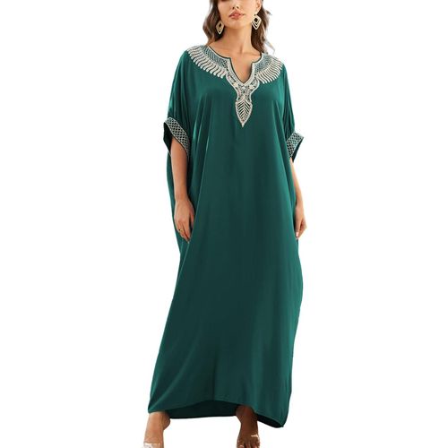 Embroidered Floral Loose Kaftan Boho Beach Bikini Cover Dress Plus Dress For Women.[E352]