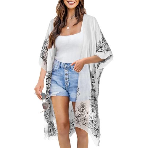 Kimono Swimsuit Cover Up For Women Cardigan Beach Wear Boho Floral Print.[E132]