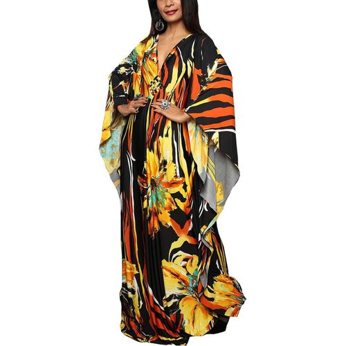 Floral Summer Kaftan Loose Boho Beach Bikini Evening Dress Plus Size For Women.[E146]