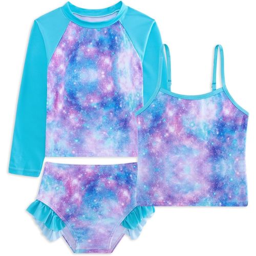Girls' Three-Piece Long Sleeve Swimsuit + Camisole + Ruffle Briefs Swimsuit 4-10 Years.[E406]