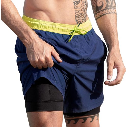 Short De Bain Homme Maillot 2-In-1 Séchage Rapide Slip Doublure Pour Vacances Sur La Plage Sport Surf 5.5.[E416]