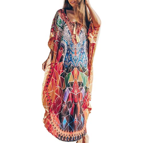 Women Boho Kaftan Longuewear Oversize Oversize Loungewear Dresses Beach Cover Sarong.[E184]