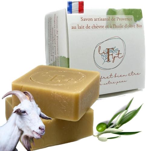 Savon Doux Naturel De Provence Au Lait De Chèvre Et Huile D'olive - Le Secret D'un Teint Lumineux - Soin Du Visage - Peau Abimée : Acné Eczéma Psoriasis - Bio Artisanal Fait Main - Pack 2x100g 