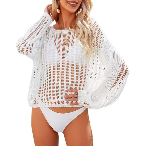 Women Crochet Blouse Knitted Swimwear Cover Ups Women Beach Tunic Vacation Swimsuit Cover Ups Bikini Beach Top.[E671]