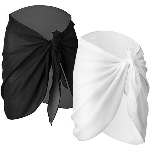 Women's Beach Wrap,2 Pack Muslin Swimwear Cover Up Sarong Beach Sarong Beach Sarong Bikini Cover Holiday Swimming Black + White