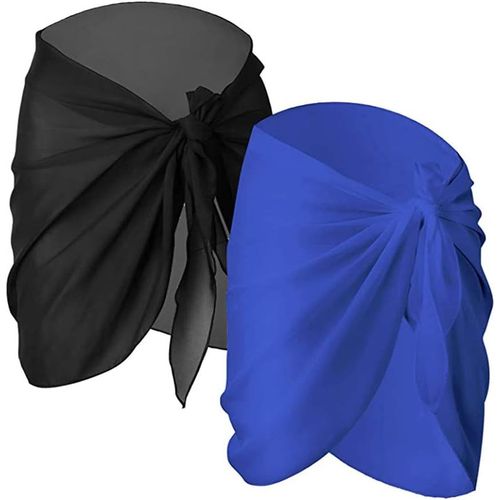 Women's Beach Wrap,2 Pack Muslin Swimwear Cover Up Sarong Beach Sarong Beach Sarong Bikini Cover Holiday Swimming Black + Blue