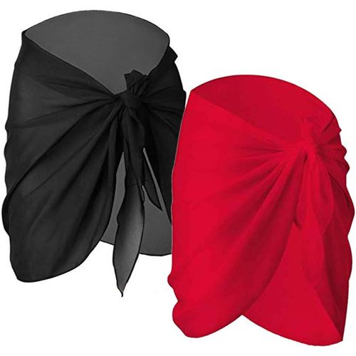 Women's Beach Wrap,2 Pack Muslin Swimwear Cover Up Sarong Beach Sarong Beach Sarong Bikini Cover Holiday Swimming Black + Red