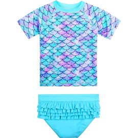 Group Pants Two Piece Swimsuit Short Sleeve Uv Protection For Girls From 6 Months To 6 Years.[E272]