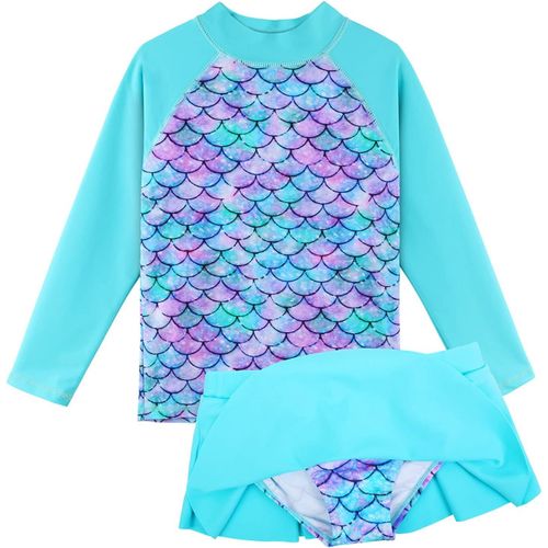 Group Pants Two Piece Swimsuit Short Sleeve Uv Protection For Girls From 6 Months To 6 Years.[E270]
