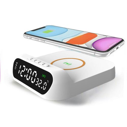 Station De Charge De Chargeur Sans Fil 15w Avec Thermomètre De Réveil Numérique Lcd Fl 