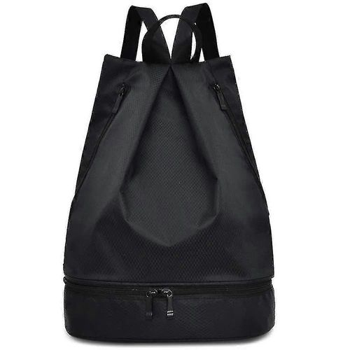 Sac À Dos String Bag Imperméable À L'eau Avec Compartiment De Chaussures, Sacs À Cordon De Serrage Secs Humides Pour Hommes Femmes Gym Yoga Shopping Swim Black