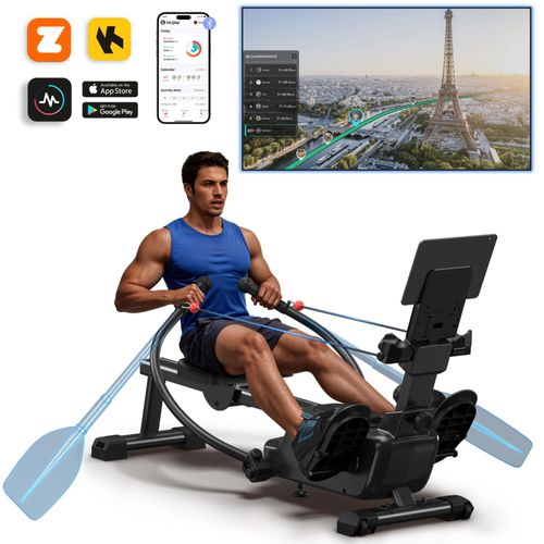 Rameur Pliable À Double Rame Magnétique Merach, 16 Niveaux De Résistances, Bluetooth, Kinomap, Silencieux Et Gain De Place