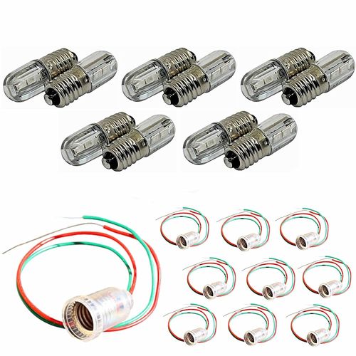 Ershi-Lot De 10 Ampoules Led E10 3 V (2,8-3,2 V) + 10 Douilles De Lampe Avec Câble En Tant Que Kit De Lampe Led, Douille, Jouet, M[6