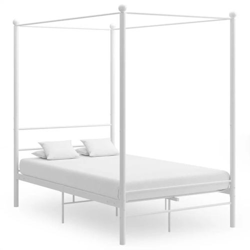 Cadre De Lit À Baldaquin Sans Matelas Blanc 140x200 Cm Métal