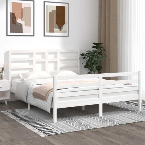 Cadre De Lit Sans Matelas Blanc Bois Massif 160x200 Cm