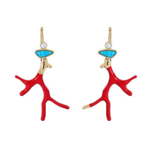Boucles D'oreilles Pendantes En Émail Rouge Tendance Bois De Corail Pendentif Boucles D'oreilles Pour Femmes