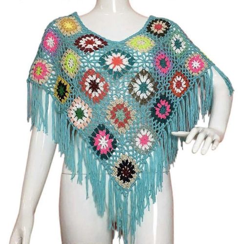 Women Shawl With Fringes Outdoor Sunproof Ponchos Vacation Capes For Photography