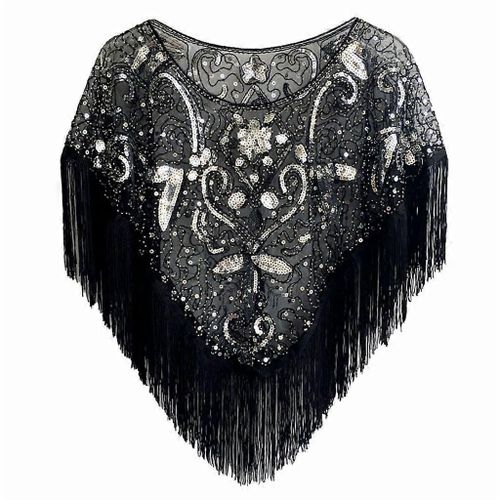 Luxurious Sequined Fringe Capelet Vintage Women's Shawl Elegant Party Cover-Up