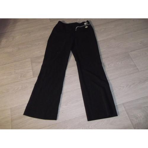 Pantalon Jus D'orange Léger Noir Et Détails Blanc Très Chic 36 Tbe