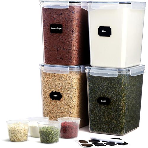 Chenquansarl-Lifwit 4 Boite Rangement Cuisine, Boite Hermetique Alimentaire Plastique 5.2l, Boite Cereales, Bocaux Rangement Cuisine, Boite Conservation Alimentaire Avec Couvercles, Boite Farine, Spa