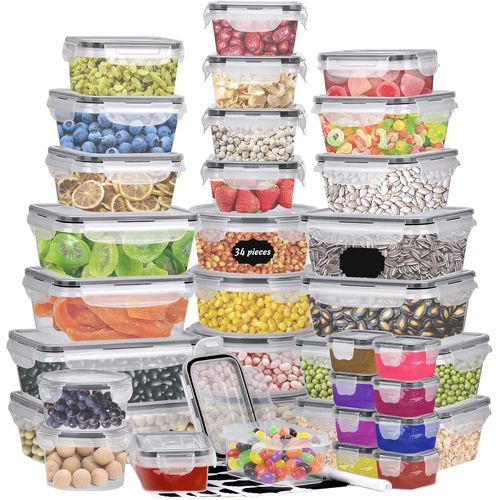 ChenQuanSarl-34 Pièces Boîte Alimentaire Set Boîtes Alimentaires Plastique Réutilisables Avec Couvercles Hermétiques Boites De Conservation Alimentaire Boite De Rangement Cuisine