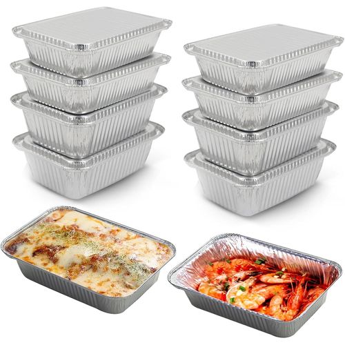 ChenQuanSarl-10 Pièces 2250 Ml Barquette Aluminium Avec Couvercle Plat Aluminium Jetable Grands Boite Aluminium Alimentaire Plateaux Moule Aluminium Pour Barbecue Cuisiner Cuisson Congélation (22X16X