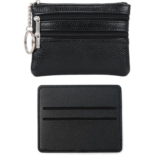 ChenQuanSarl-1 Mini Portefeuille En Cuir Avec 1 Porte-Badge En Cuir, Portefeuille Multicouche Avec Fermeture Éclair, Porte-Clé, Porte-Monnaie Portable, Petit Portefeuille (Noir), Noir , 12*9*1Cm, Mod