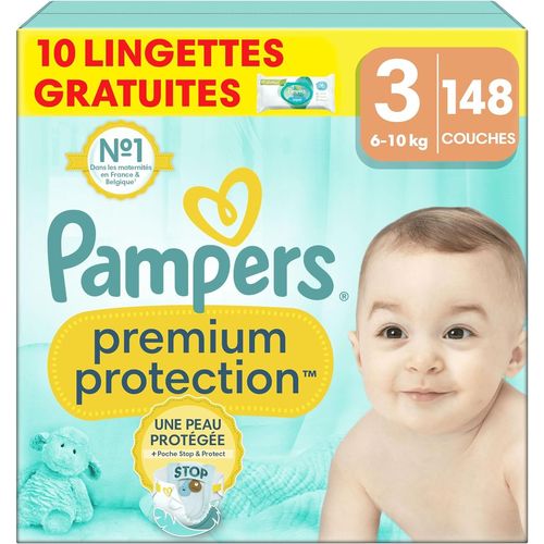 Chenquansarl-Premium Protection Taille 3, 148 Couches, 6-10kg, Double Protection Pour La Peau Et Contre Les Fuites + 10 Lingettes Harmonie Aqua Gratuites