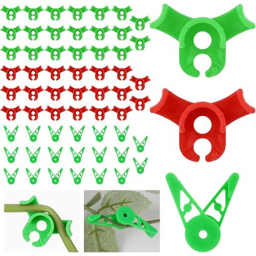 ChenQuanSarl-Lot De 60 Pinces À Cintrer 90/360 ° - Clips Faible Stress - Accessoires Pour Plantes Grimpantes - Fleurs (Rouge + Vert)
