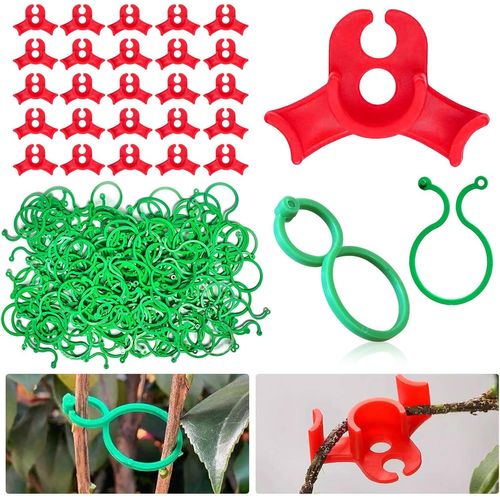 ChenQuanSarl-Lot De 200 Clips Verts Et 40 Pinces À Cintrer Rouges Réutilisables Et Clips De Support À 90° Pour Plantes Grimpantes, Légumes, Fleurs, Idéal Pour Renforcer Et Détourner Les Plantes