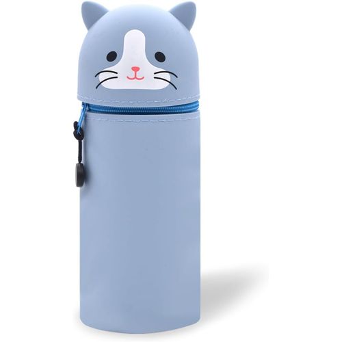 Chenquansarl-Trousse Ecole 2 En 1 En Silicone Souple Kawaii, Chat Mignon Porte-Plume, Fermeture Eclair En Silicone Pochette De Stylo, Crayons, Marqueurs, Étui Pour Fournitures Scolaires De Grande Cap