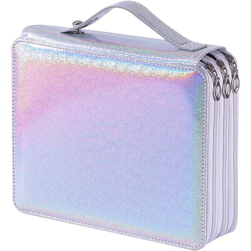 Chenquansarl-Trousse 120 Emplacements Pour Feutres Avec 5 Fermetures Éclair, En Cuir Synthétique, 120 Slots Pencil Case - Paillettes Argentées