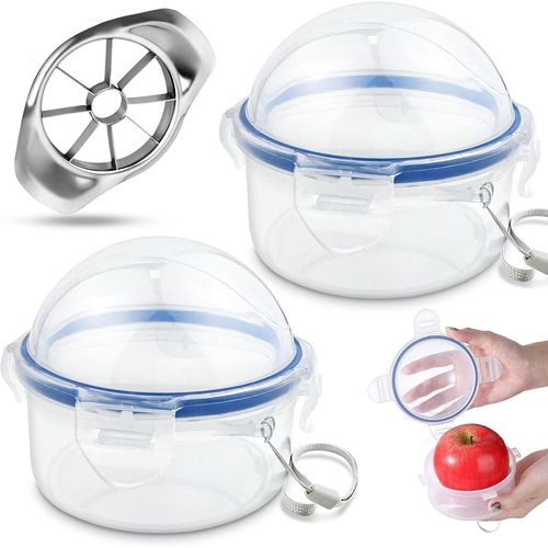 Yemaesre-2 Pcs Conteneur De Stockage Fruit, 9.5×10cm Boite Alimentaire, Boite Hermetique Alimentaire Pour Pommes D'oranges Raisins Avec 1 Pcs Trancheuse