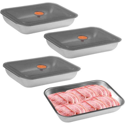 Yemaesre-4 Pièces Boîtes De Conservation Alimentaire En Acier Inoxydable Boite De Rangement Cuisine Avec Couvercle Boite Alimentaire Hermetique Inox Pour Cuisine Et Congélateur