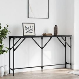 Table Console En Bois D'ingenierie Noir | 140x23x75 Cm, Elegante Et Durable, Pieds Reglables, Gain De Place
