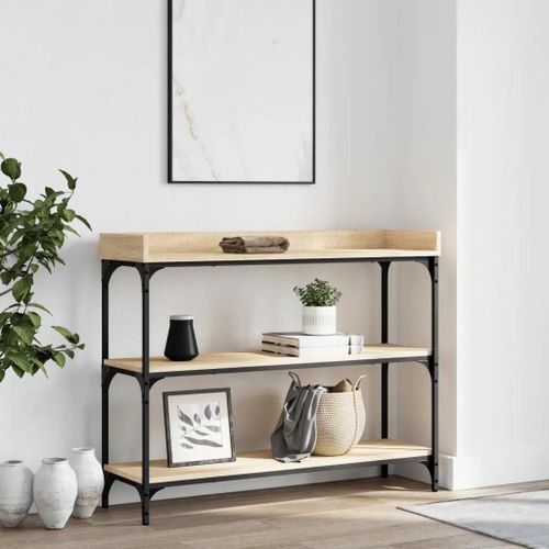 Table Console En Chene Sonoma Avec Etageres | 100x30x80 Cm, Gain De Place, Multifonctionnel Pour Entree Ou Salon, Cadre Metal Stable