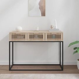 Table Console En Bois D'ingenierie Et Fer | 105x30x75 Cm, 3 Tiroirs, Style Scandinave, Compact, Gain De Place