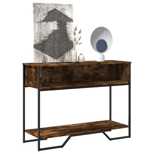 Table Console En Chene Fume | 100x35x74,5 Cm, Bois D'ingenierie Durable, Compacte, Gain De Place, 1 Espace De Rangement, Design Moderne Avec Poignees Metal