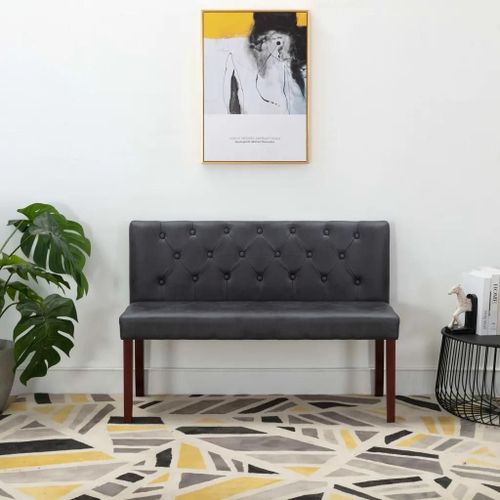 Banc En Similicuir Daim Gris | 120 Cm De Longueur, Design Retro Avec Dossier A Motif De Boutons, Compact Pour Couloirs Et Salons