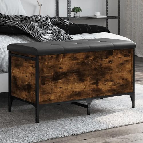 Banc De Rangement En Chene Fume Bois D'ingenierie | 82x42x45 Cm, Compact, Gain De Place, Multifonctionnel Pour Salon Ou Entree